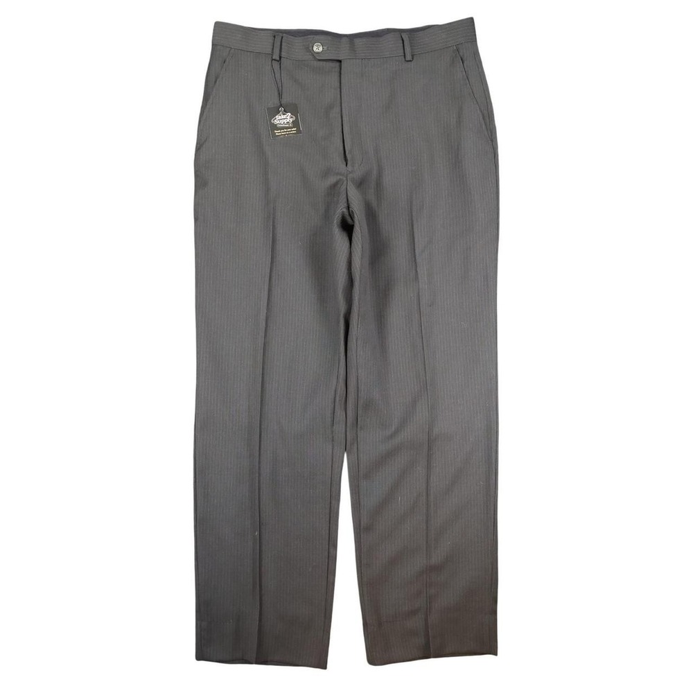 Pierre Cardin Men's 36 Brown Wool Pinstripe Straight Leg Dress Pants